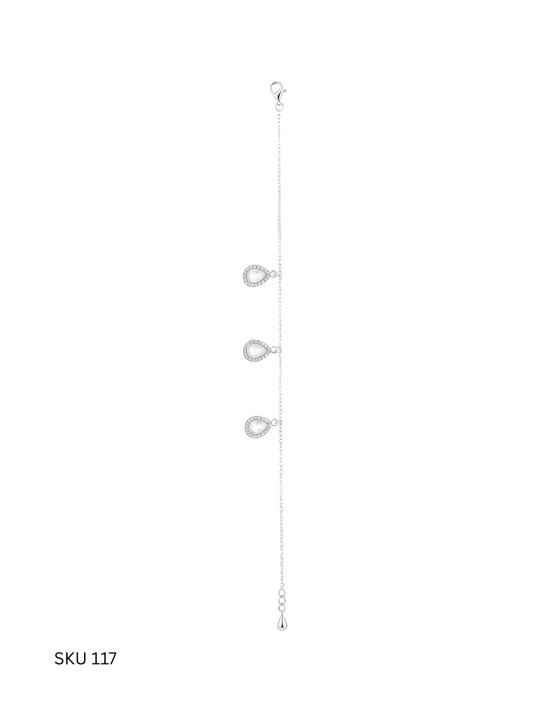 A delicate teardrop bracelet crafted from Italian sterling silver (925) and platinum plated, offering graceful simplicity for everyday wear.