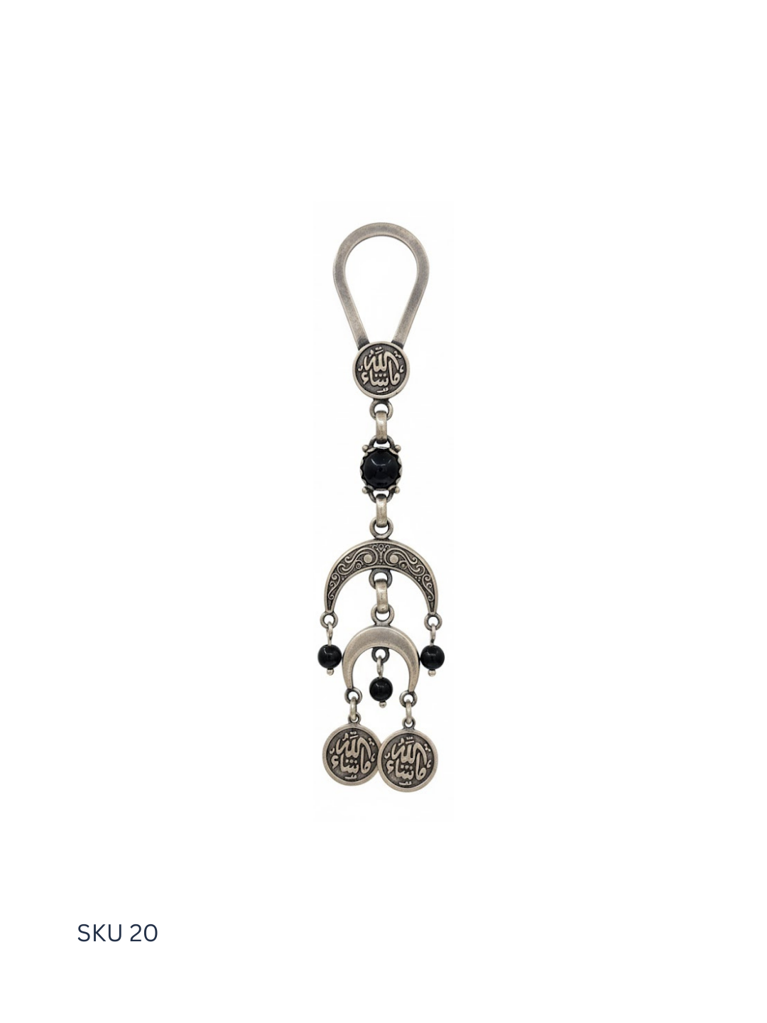 A unique lady’s silver medal keychain crafted from Egyptian 800 silver, featuring stone accents and an Islamic-inspired design. Combining femininity with cultural symbolism, it is a meaningful accessory for her.