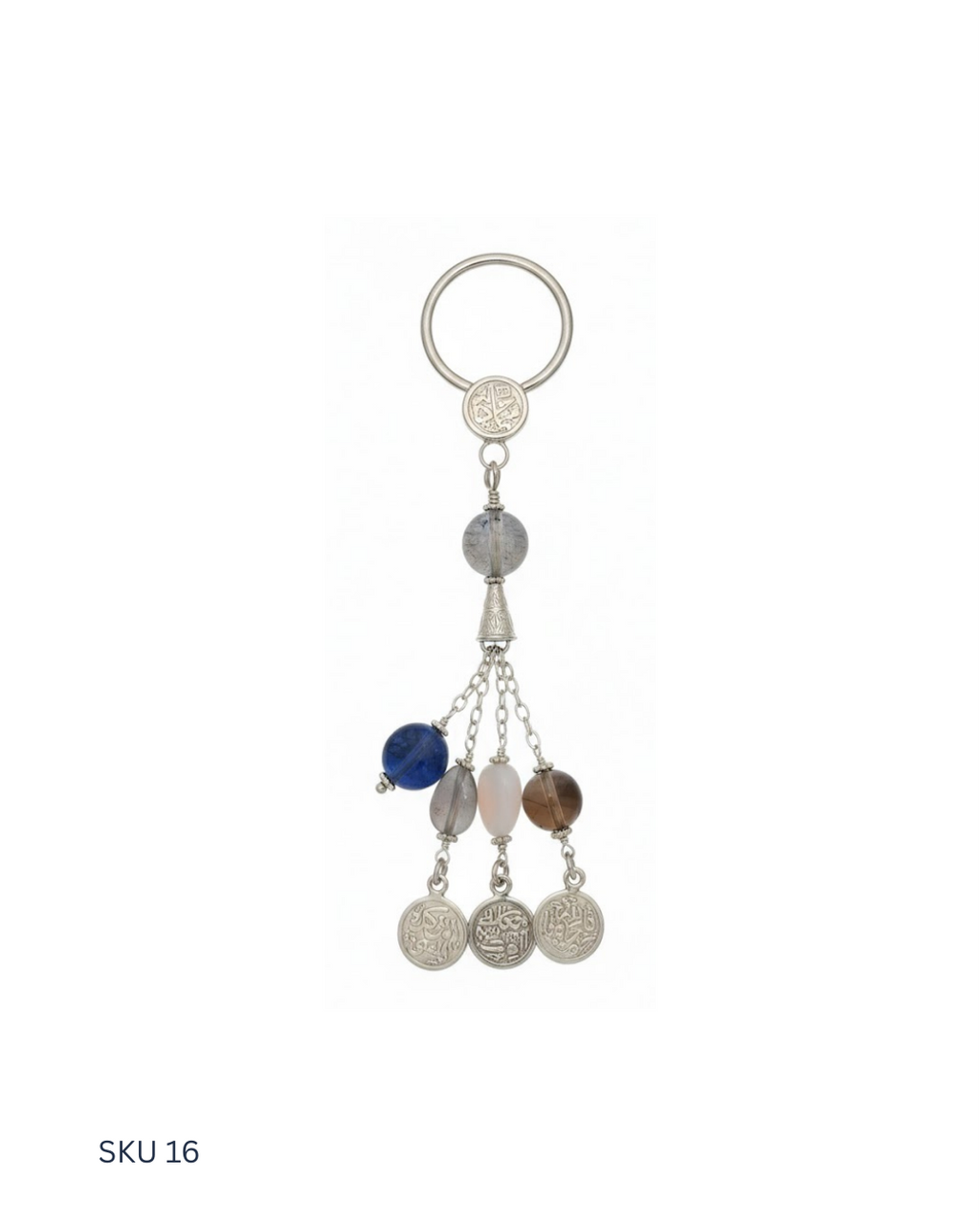 Elegant lady’s silver medal keychain crafted from Egyptian 800 silver, accented with decorative silver stones. Designed in a Western style, this piece adds subtle sparkle and refined femininity to a practical accessory.