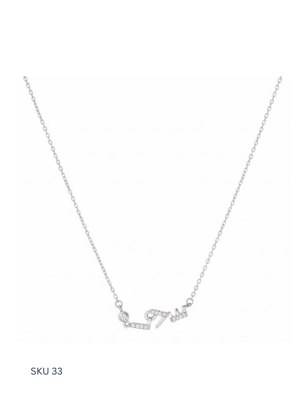 A charming “Love” necklace crafted from Italian sterling silver 925 and platinum painted for a soft, elegant finish. This new arrival offers a romantic touch at an accessible price, perfect for daily wear.