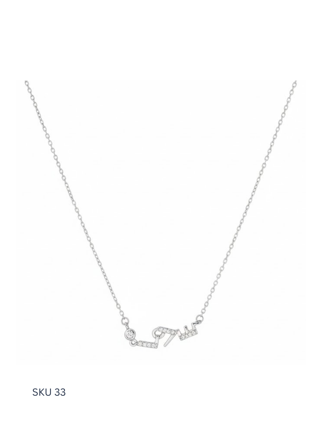 A charming “Love” necklace crafted from Italian sterling silver 925 and platinum painted for a soft, elegant finish. This new arrival offers a romantic touch at an accessible price, perfect for daily wear.