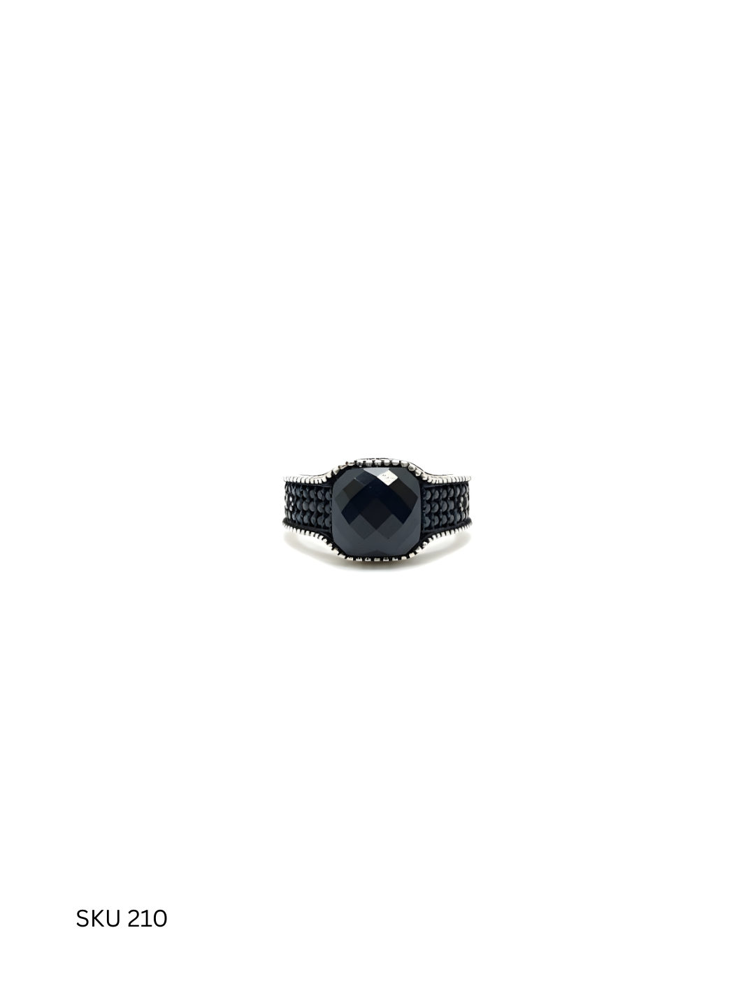An economic men’s ring crafted from Turkish 925 sterling silver and accented with a black stone. Designed for practical elegance and everyday durability.