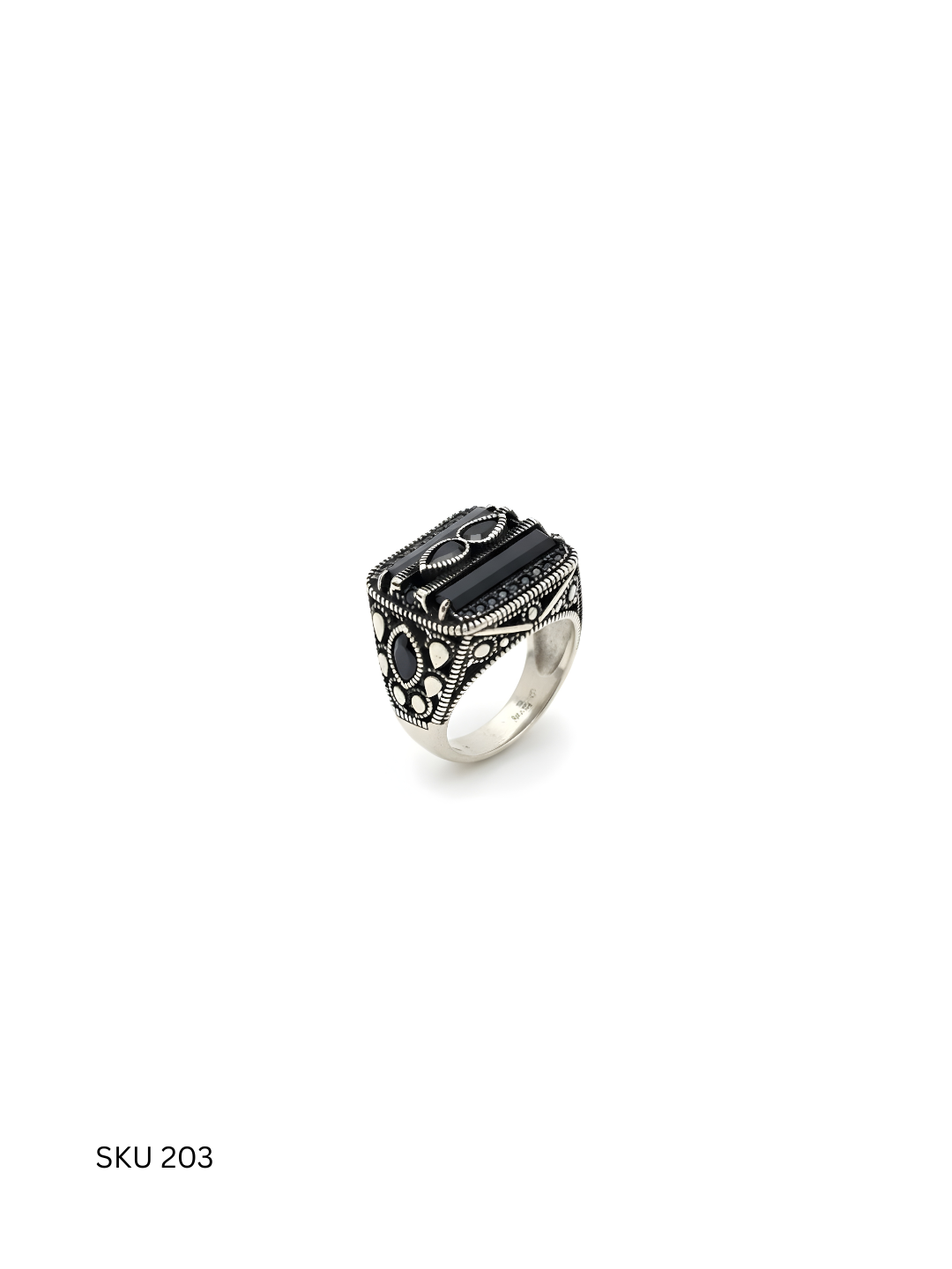 A_value-driven_men’s_ring_crafted_from_Turkish_925_sterling_silver_and_accented_with_a_black_stone_Combines_durability,_style,_and_affordability