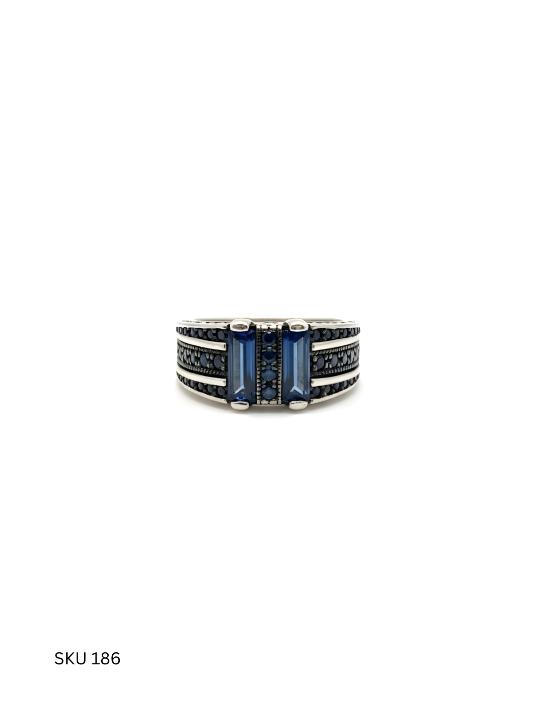 A popular men’s ring crafted from Turkish 925 sterling silver and detailed with black stones. Bold yet wearable, it is designed for confident everyday style.