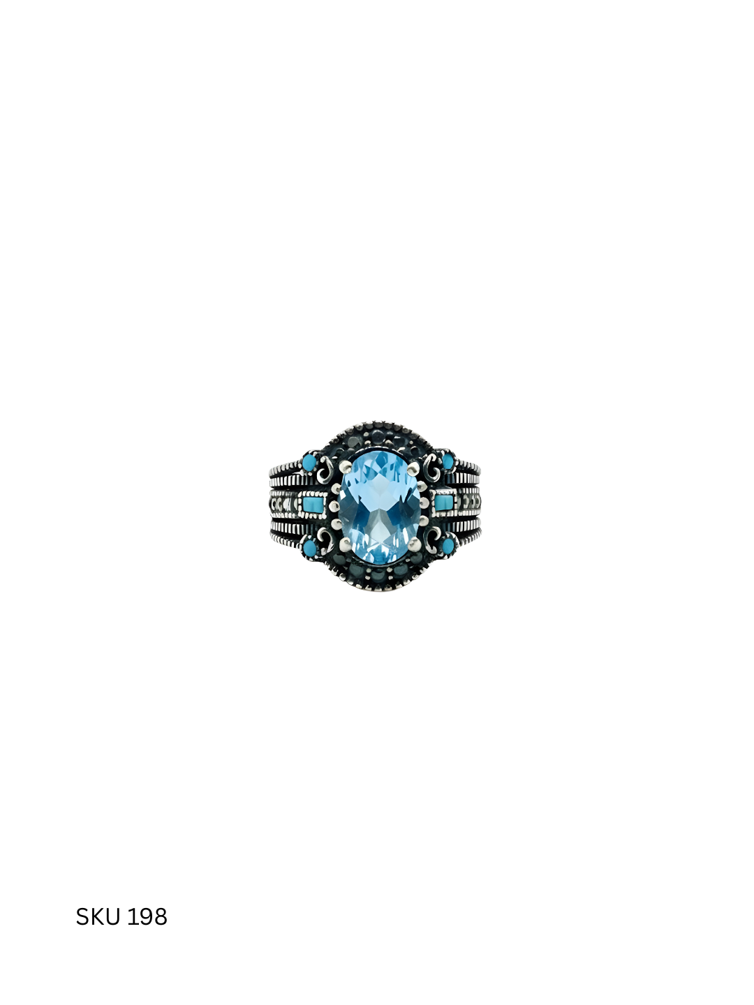 A lightweight men’s ring crafted from Turkish 925 sterling silver and finished with a light blue stone. Designed for everyday wear with subtle color and value.