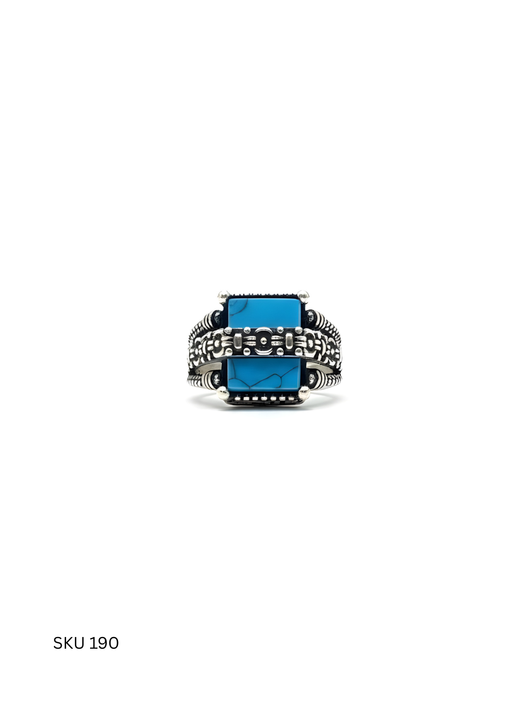 A modern men’s ring crafted from Turkish 925 sterling silver and featuring a turquoise stone. Clean lines and vibrant color make it a standout contemporary piece.