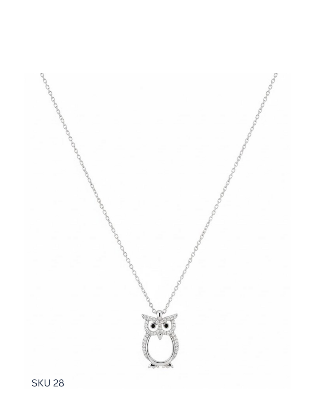 Elegant owl necklace crafted from Italian sterling silver 925 with a refined platinum finish. Symbolic and stylish, this piece is designed for her and suitable for everyday sophistication.