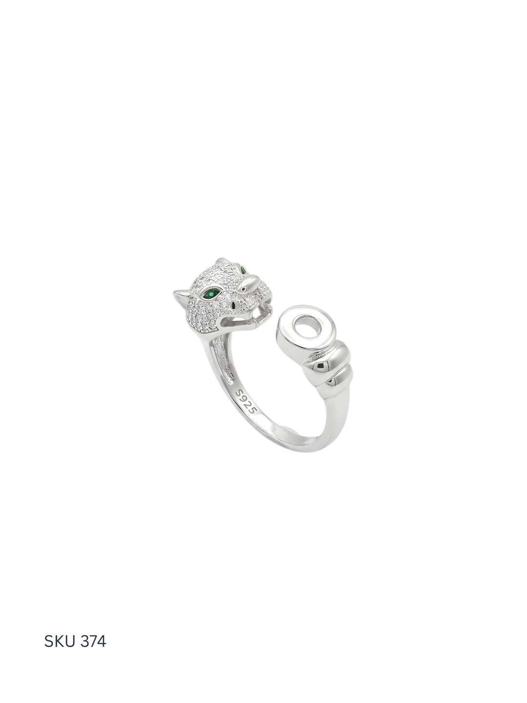 Silver ring with gemstone on a white background