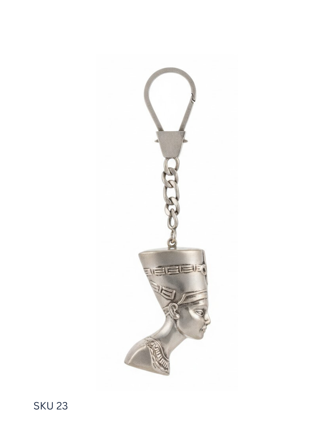 Best-selling Pharaonic-inspired silver medal keychain crafted from Egyptian 800 silver. Reflecting ancient heritage with polished detailing, this piece is a distinctive cultural accessory.