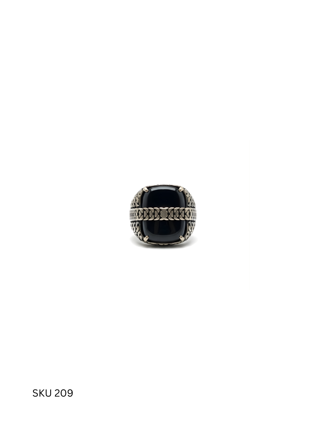 A premium men’s ring crafted from Turkish 925 sterling silver and enhanced with a bold black stone. Designed for statement styling and confident expression.