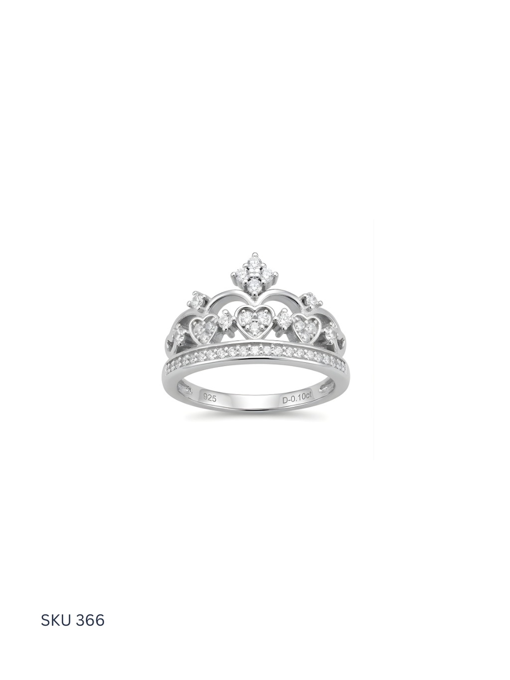 Silver ring with a tiara design on a white background
