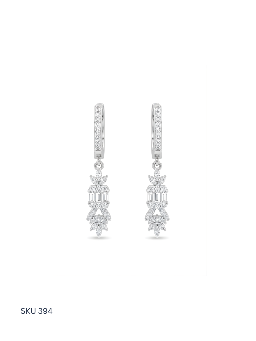 Pair of diamond earrings on a white background with SKU 394.