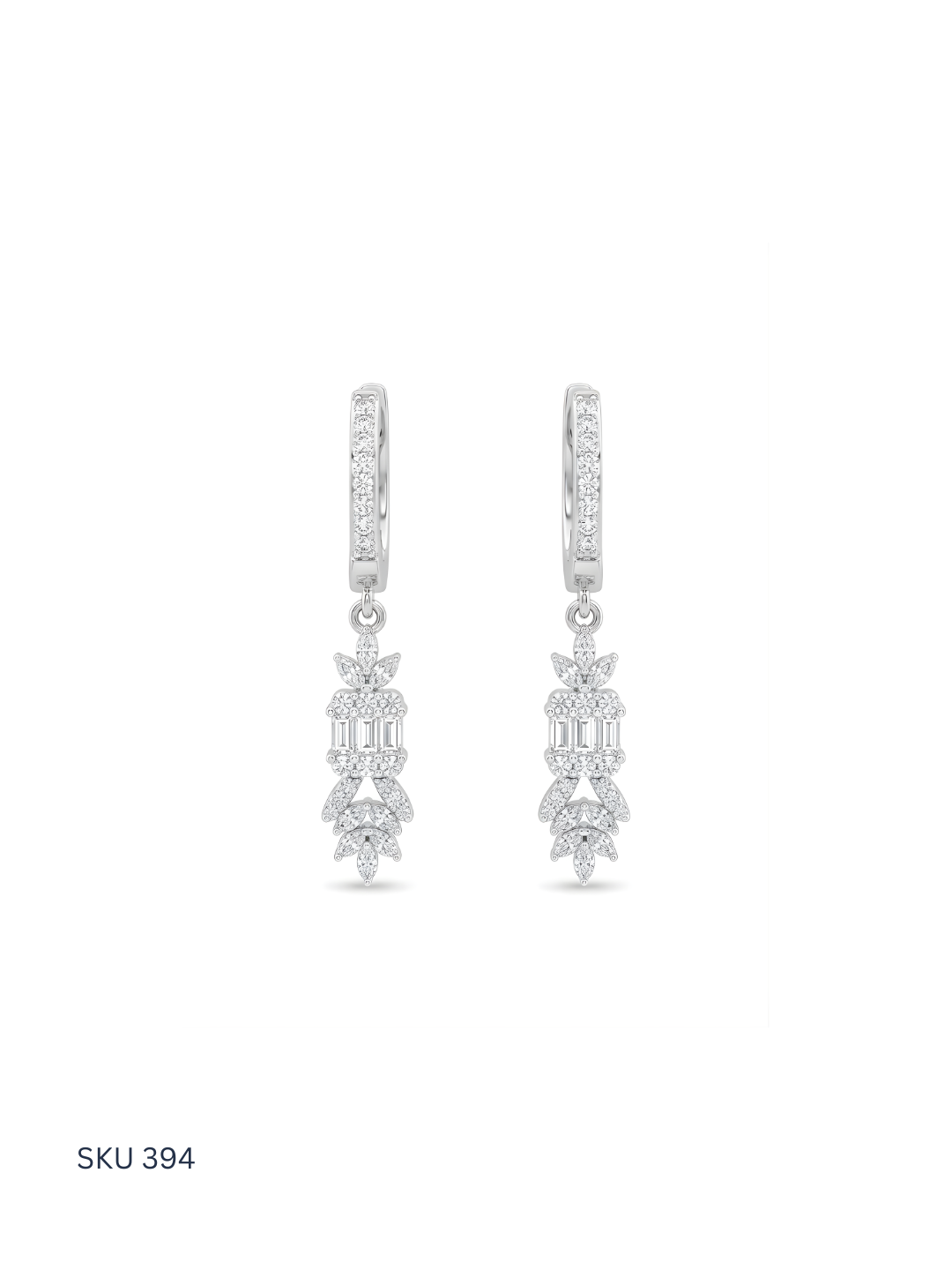 Pair of diamond earrings on a white background with SKU 394.