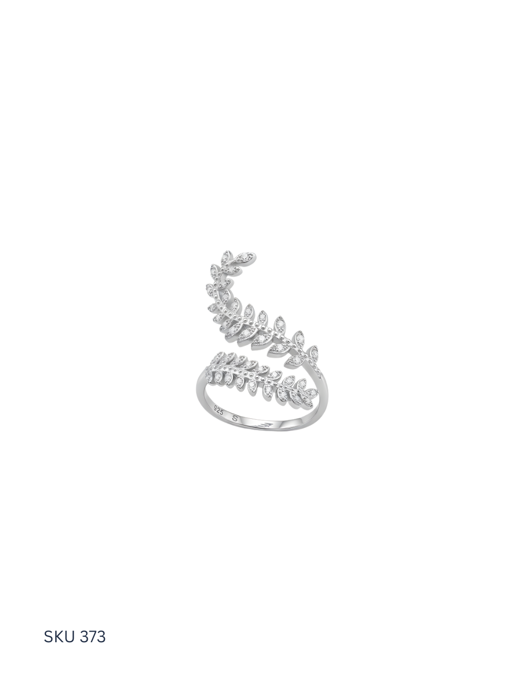 Silver leaf-shaped ring on a white background