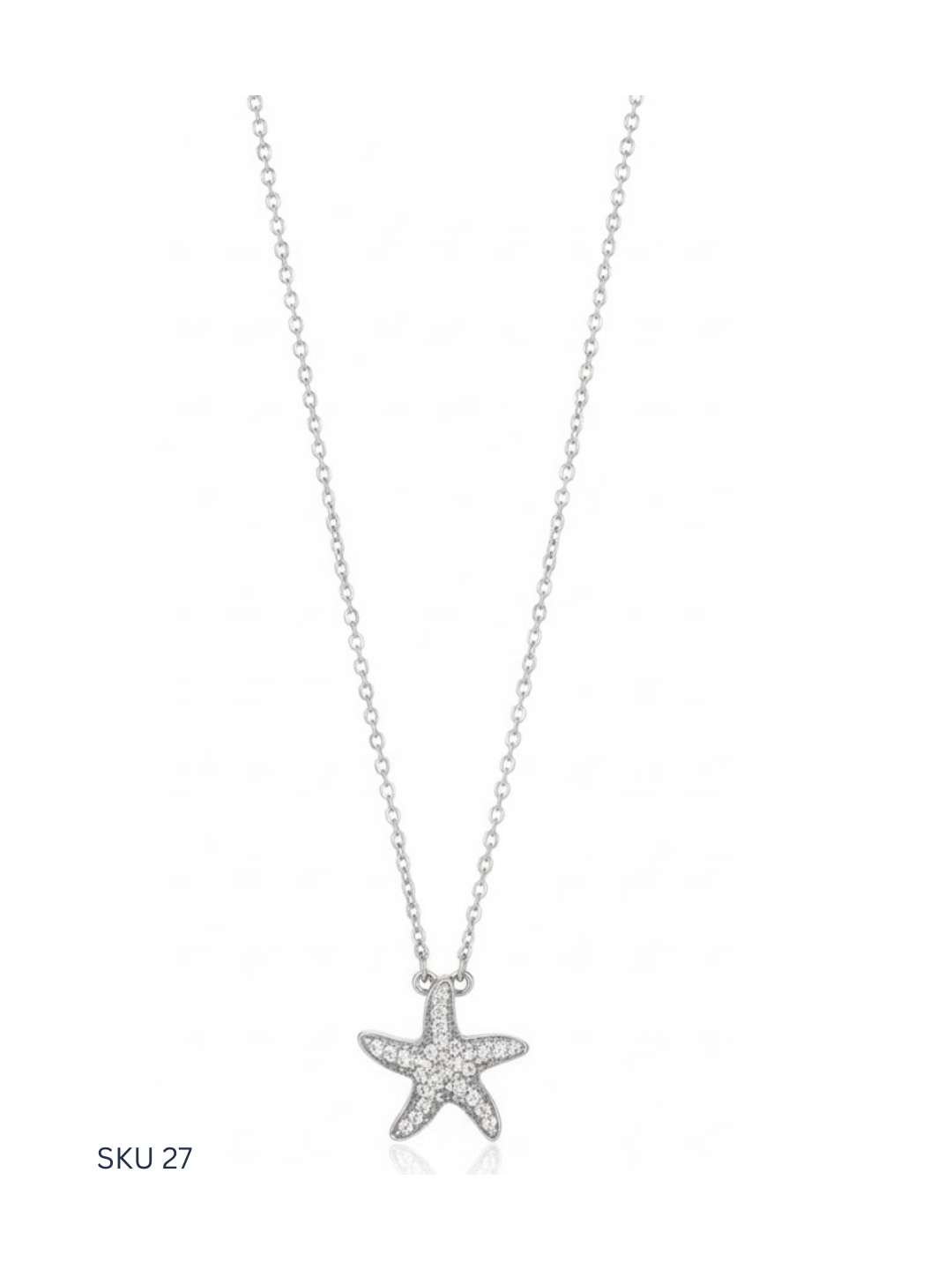 Delicate starfish necklace crafted from Italian sterling silver 925 and finished with platinum plating. Designed for her, this elegant piece brings a touch of coastal charm and refined simplicity to everyday wear.