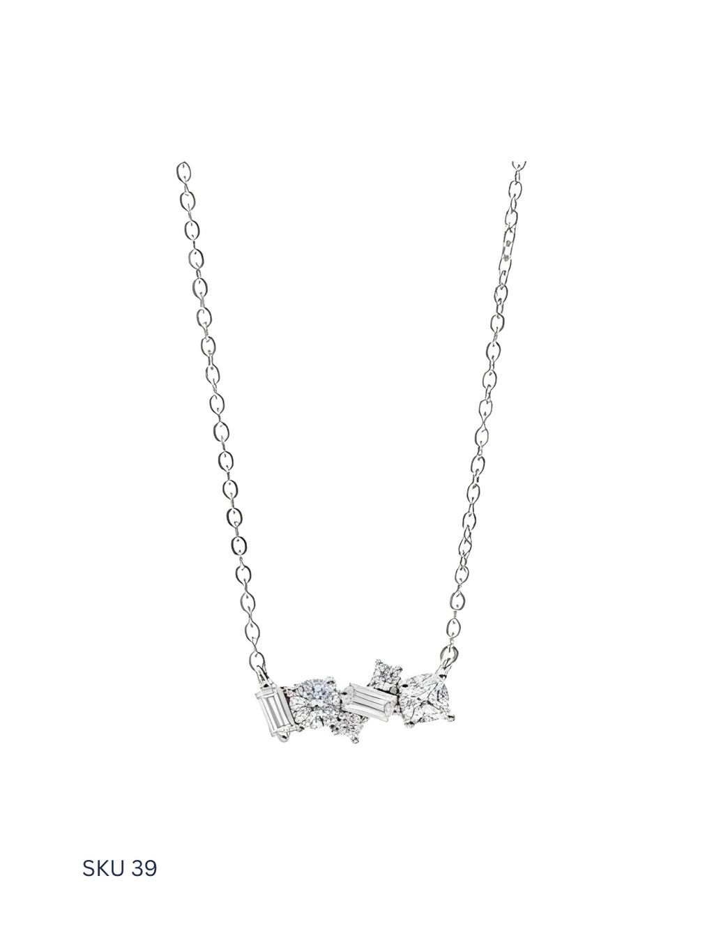 A delicate stone necklace crafted from Italian sterling silver 925 with platinum-painted detailing. This basic and economic design offers understated elegance for daily wear.