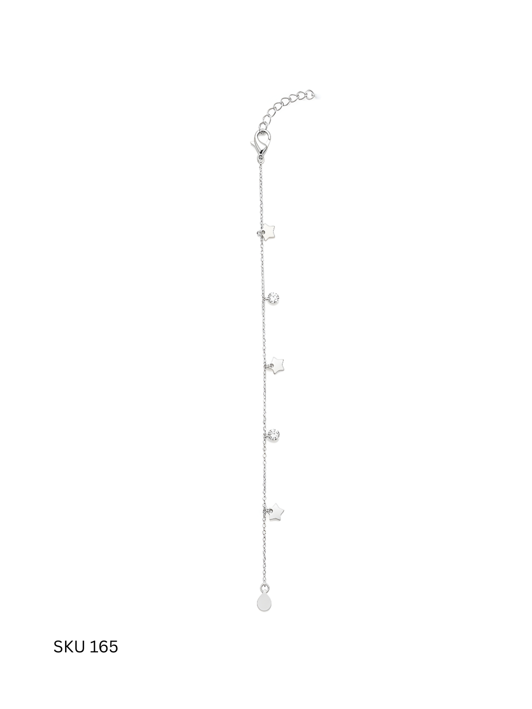 A refined anklet featuring white stones, crafted from Italian 925 sterling silver and platinum plated. Its clean sparkle makes it a timeless feminine accessory.
