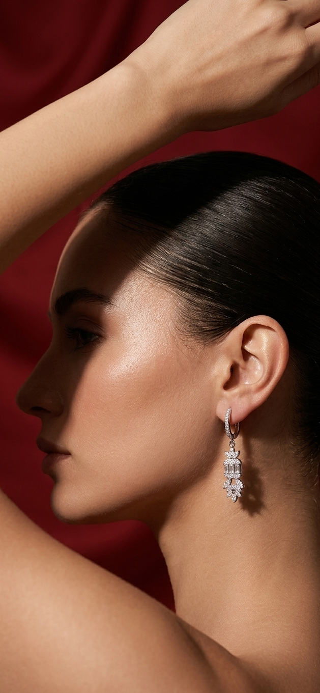 Snowflake Sterling Silver Earrings with Platinum Plating