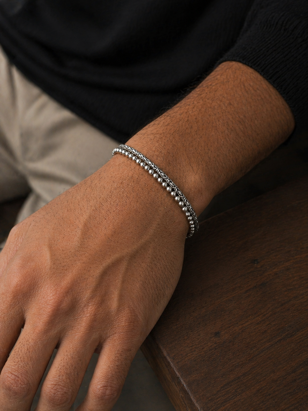 Double Strand Sterling Silver Bracelet for Men