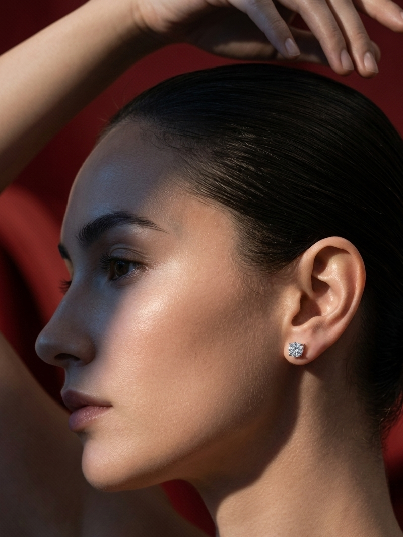 White Stone Sterling Silver Earrings with Platinum Plating