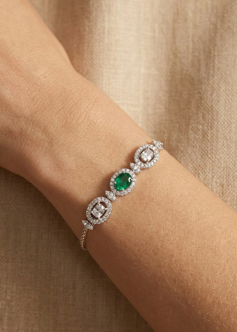 Italian Green Stone Silver Bracelet 925 – New Edition