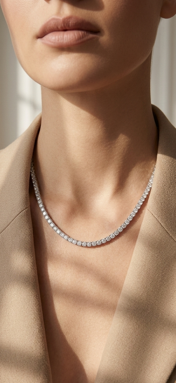 Tennis Necklace in Platinum-Plated Sterling Silver