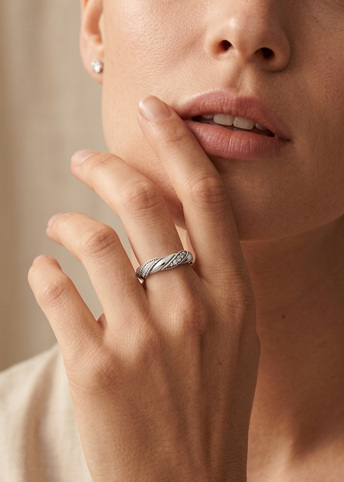 Silver Ring with White Swiss Stones