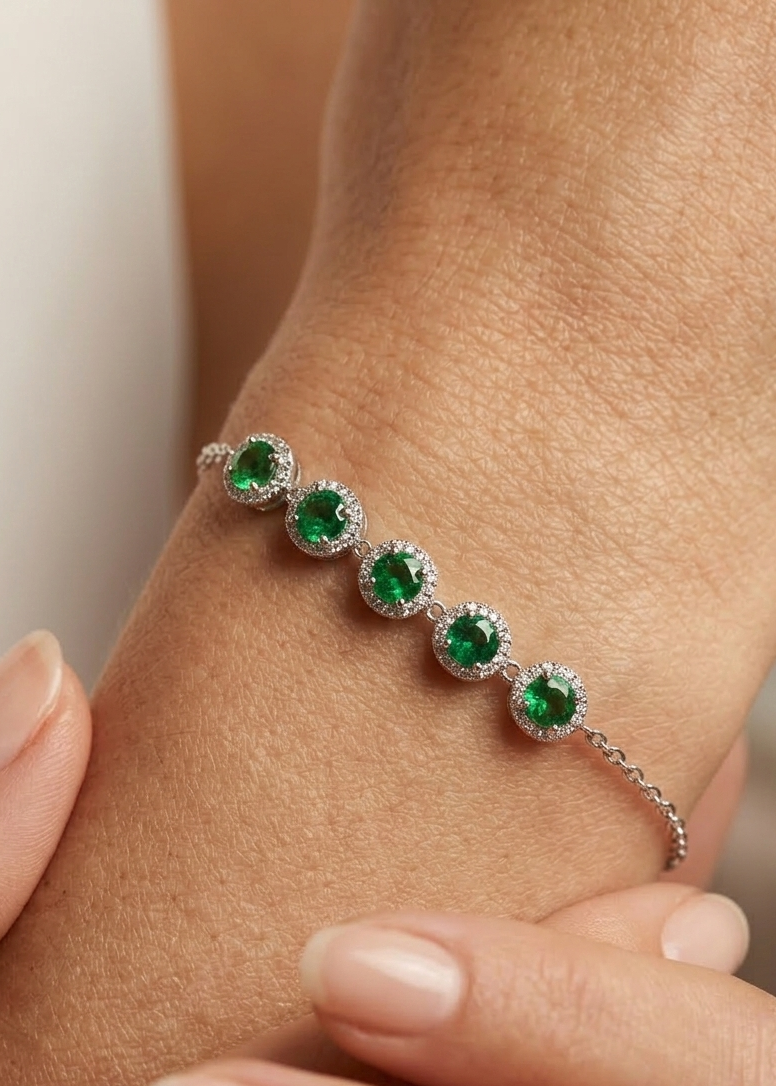 Italian Green Stone Silver Bracelet 925 – Classic