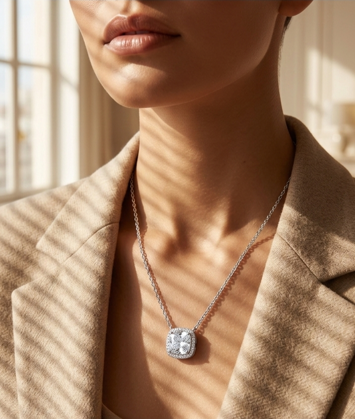 White Stone Silver Necklace for Women